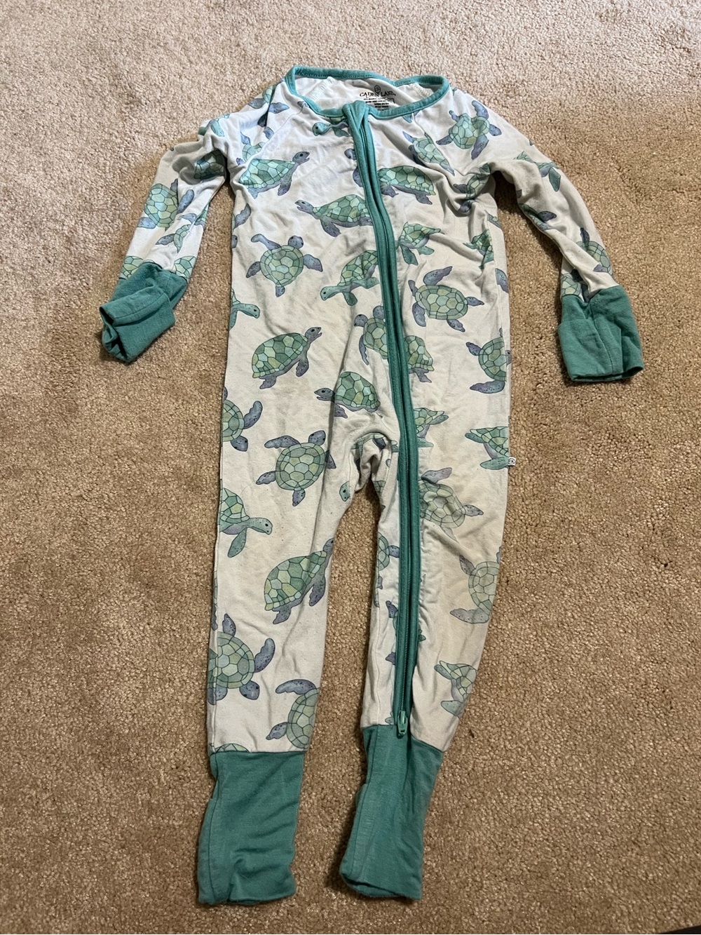 Caden Lane Turtle Bamboo Zippie Pajamas size 6-12 months